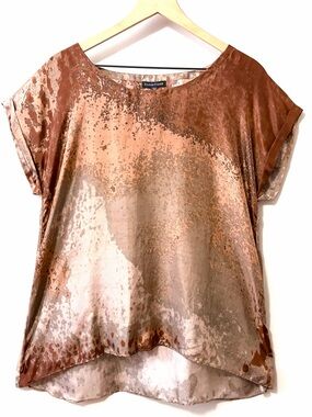 Eileen Fisher Sea Spray Silk Blouse Bronze Short Sleeve
